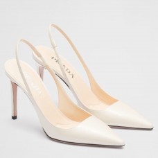 Prada Slingbacks Pumps 95mm In White Patent Leather Prada Slingbacks Pumps 95mm In White Patent Leather