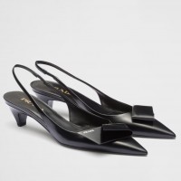 Prada Slingback Pumps 45mm in Black Brushed Leather Prada Slingback Pumps 45mm in Black Brushed Leather