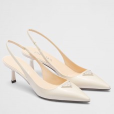 Prada Slingback Pumps 55mm in White Patent Leather Prada Slingback Pumps 55mm in White Patent Leather