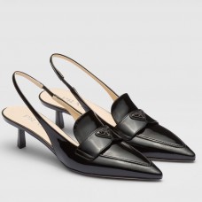 Prada Slingback Pumps 45mm in Black Patent Calfskin Prada Slingback Pumps 45mm in Black Patent Calfskin