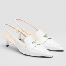 Prada Slingback Pumps 45mm in White Patent Calfskin Prada Slingback Pumps 45mm in White Patent Calfskin