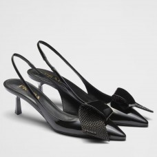 Prada Slingback Pumps 55mm in Black Patent with Crystals Ornament Prada Slingback Pumps 55mm in Black Patent with Crystals Ornament
