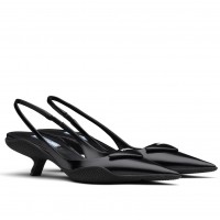 Prada Slingback Pumps In Black Brushed Leather Prada Slingback Pumps In Black Brushed Leather