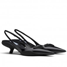 Prada Slingback Pumps In Black Brushed Leather Prada Slingback Pumps In Black Brushed Leather
