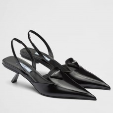 Prada Slingback Pumps 55MM In Black Brushed Leather Prada Slingback Pumps 55MM In Black Brushed Leather