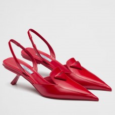 Prada Slingback Pumps 55MM In Red Brushed Leather Prada Slingback Pumps 55MM In Red Brushed Leather