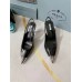 Prada Slingback Pumps 75MM In Black Brushed Leather Prada Slingback Pumps 75MM In Black Brushed Leather