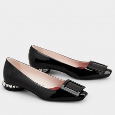 Roger Vivier Strass Heel Covered Buckle Ballerinas In Black Patent Leather Roger Vivier Strass Heel Covered Buckle Ballerinas In Black Patent Leather