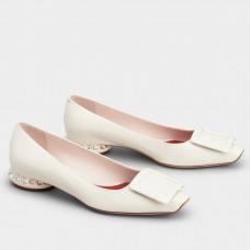 Roger Vivier Strass Heel Covered Buckle Ballerinas In White Patent Leather Roger Vivier Strass Heel Covered Buckle Ballerinas In White Patent Leather