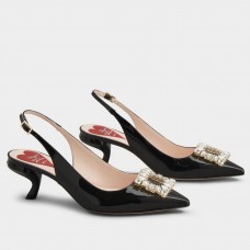 Roger Vivier Virgule Strass Buckle Slingback Pumps in Black Patent Leather Roger Vivier Virgule Strass Buckle Slingback Pumps in Black Patent Leather