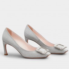 Roger Vivier Trompette Crystal Buckle Pumps in Glitter Fabrics Roger Vivier Trompette Crystal Buckle Pumps in Glitter Fabrics