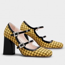 Roger Vivier Tres Vivier Strass Buckle Mini Babies Pumps in Yellow Fabric Roger Vivier Tres Vivier Strass Buckle Mini Babies Pumps in Yellow Fabric