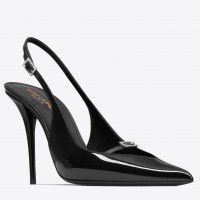 Saint Laurent Luna Slingback Pumps 105mm In Black Patent Leather Saint Laurent Luna Slingback Pumps 105mm In Black Patent Leather
