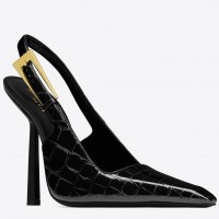 Saint Laurent Lee Slingback Pumps in Crocodile-embossed Leather Saint Laurent Lee Slingback Pumps in Crocodile-embossed Leather