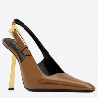Saint Laurent Lee Slingback Pumps in Brown Glazed Leather Saint Laurent Lee Slingback Pumps in Brown Glazed Leather
