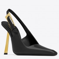 Saint Laurent Lee Slingback Pumps in Black Glazed Leather Saint Laurent Lee Slingback Pumps in Black Glazed Leather