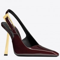 Saint Laurent Lee Slingback Pumps in Burgundy Patent Leather Saint Laurent Lee Slingback Pumps in Burgundy Patent Leather