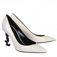 Saint Laurent Opyum 110 Pumps In White Patent Leather with Black Heel Saint Laurent Opyum 110 Pumps In White Patent Leather with Black Heel