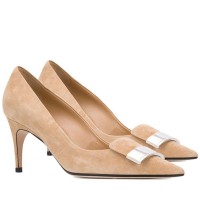 Sergio Rossi SR1 Pumps 75mm In Nude Suede Sergio Rossi SR1 Pumps 75mm In Nude Suede