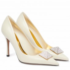 Valentino One Stud Pumps 100mm in White Nappa Leather with Crystal Valentino One Stud Pumps 100mm in White Nappa Leather with Crystal