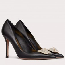 Valentino One Stud Pumps 100mm in Black Nappa Leather with Crystal Valentino One Stud Pumps 100mm in Black Nappa Leather with Crystal