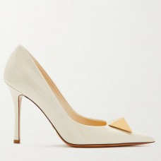 Valentino One Stud Pumps 100mm In White Patent Calfskin Valentino One Stud Pumps 100mm In White Patent Calfskin