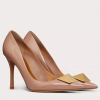 Valentino One Stud Pumps 100mm In Rose Cannelle Patent Calfskin Valentino One Stud Pumps 100mm In Rose Cannelle Patent Calfskin