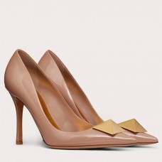 Valentino One Stud Pumps 100mm In Rose Cannelle Patent Calfskin Valentino One Stud Pumps 100mm In Rose Cannelle Patent Calfskin
