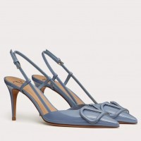 Valentino Vlogo Slingback Pumps 80mm In Blue Patent Leather Valentino Vlogo Slingback Pumps 80mm In Blue Patent Leather