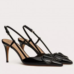Valentino Vlogo Slingback Pumps 80mm In Black Patent Leather Valentino Vlogo Slingback Pumps 80mm In Black Patent Leather