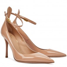 Valentino Tan-Go Pumps 100mm In Nude Patent Leather Valentino Tan-Go Pumps 100mm In Nude Patent Leather