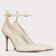 Valentino Tan-Go Pumps 100mm In White Patent Leather Valentino Tan-Go Pumps 100mm In White Patent Leather