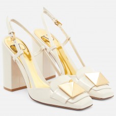 Valentino One Stud Slingback Pumps 100mm In White Patent Calfskin Valentino One Stud Slingback Pumps 100mm In White Patent Calfskin