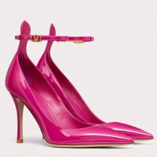 Valentino Tan-Go Pumps 100mm In Rose Red Patent Leather Valentino Tan-Go Pumps 100mm In Rose Red Patent Leather