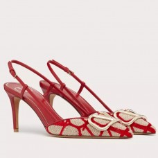 Valentino Vlogo Slingback Pumps 80mm In Red Toile Iconographe Valentino Vlogo Slingback Pumps 80mm In Red Toile Iconographe