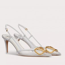 Valentino Vlogo Slingback Pumps 80mm in PVC with White Leather Valentino Vlogo Slingback Pumps 80mm in PVC with White Leather