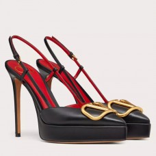 Valentino VLogo Signature Slingback Platform Pumps 120mm In Black Calfskin Valentino VLogo Signature Slingback Platform Pumps 120mm In Black Calfskin