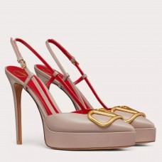 Valentino VLogo Signature Slingback Platform Pumps 120mm In Poudre Calfskin Valentino VLogo Signature Slingback Platform Pumps 120mm In Poudre Calfskin
