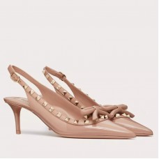 Valentino Rockstud Bow Slingback Pumps 60mm in Beige Patent Leather Valentino Rockstud Bow Slingback Pumps 60mm in Beige Patent Leather