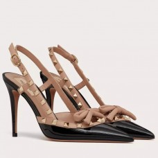 Valentino Rockstud Bow Slingback Pumps 100mm in Black Patent Leather Valentino Rockstud Bow Slingback Pumps 100mm in Black Patent Leather
