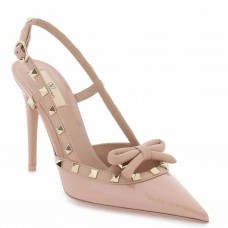 Valentino Rockstud Bow Slingback Pumps 100mm in Powder Patent Leather Valentino Rockstud Bow Slingback Pumps 100mm in Powder Patent Leather