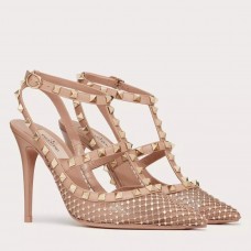 Valentino Rockstud Pumps 100mm in Nude Mesh with Crystal Valentino Rockstud Pumps 100mm in Nude Mesh with Crystal