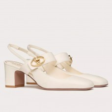 Valentino VLogo Locker Mary-Jane Slingback Pumps 60mm in White Calfskin Valentino VLogo Locker Mary-Jane Slingback Pumps 60mm in White Calfskin