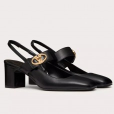 Valentino VLogo Locker Mary-Jane Slingback Pumps 60mm in Black Calfskin Valentino VLogo Locker Mary-Jane Slingback Pumps 60mm in Black Calfskin