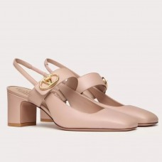Valentino VLogo Locker Mary-Jane Slingback Pumps 60mm in Nude Calfskin Valentino VLogo Locker Mary-Jane Slingback Pumps 60mm in Nude Calfskin