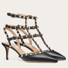 Valentino Rockstud Caged Pumps 65mm In Black Grained Leather Valentino Rockstud Caged Pumps 65mm In Black Grained Leather