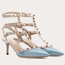 Valentino Rockstud Caged Pumps 65mm In Blue Patent Leather Valentino Rockstud Caged Pumps 65mm In Blue Patent Leather