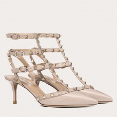 Valentino Rockstud Caged Pumps 65mm In Poudre Patent Leather Valentino Rockstud Caged Pumps 65mm In Poudre Patent Leather
