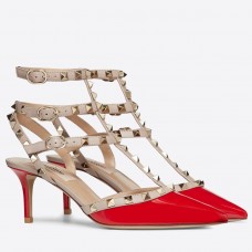 Valentino Rockstud Caged Pumps 65mm In Red Patent Leather Valentino Rockstud Caged Pumps 65mm In Red Patent Leather