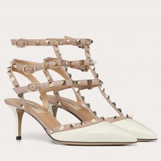 Valentino Rockstud Caged Pumps 65mm In White Patent Leather Valentino Rockstud Caged Pumps 65mm In White Patent Leather